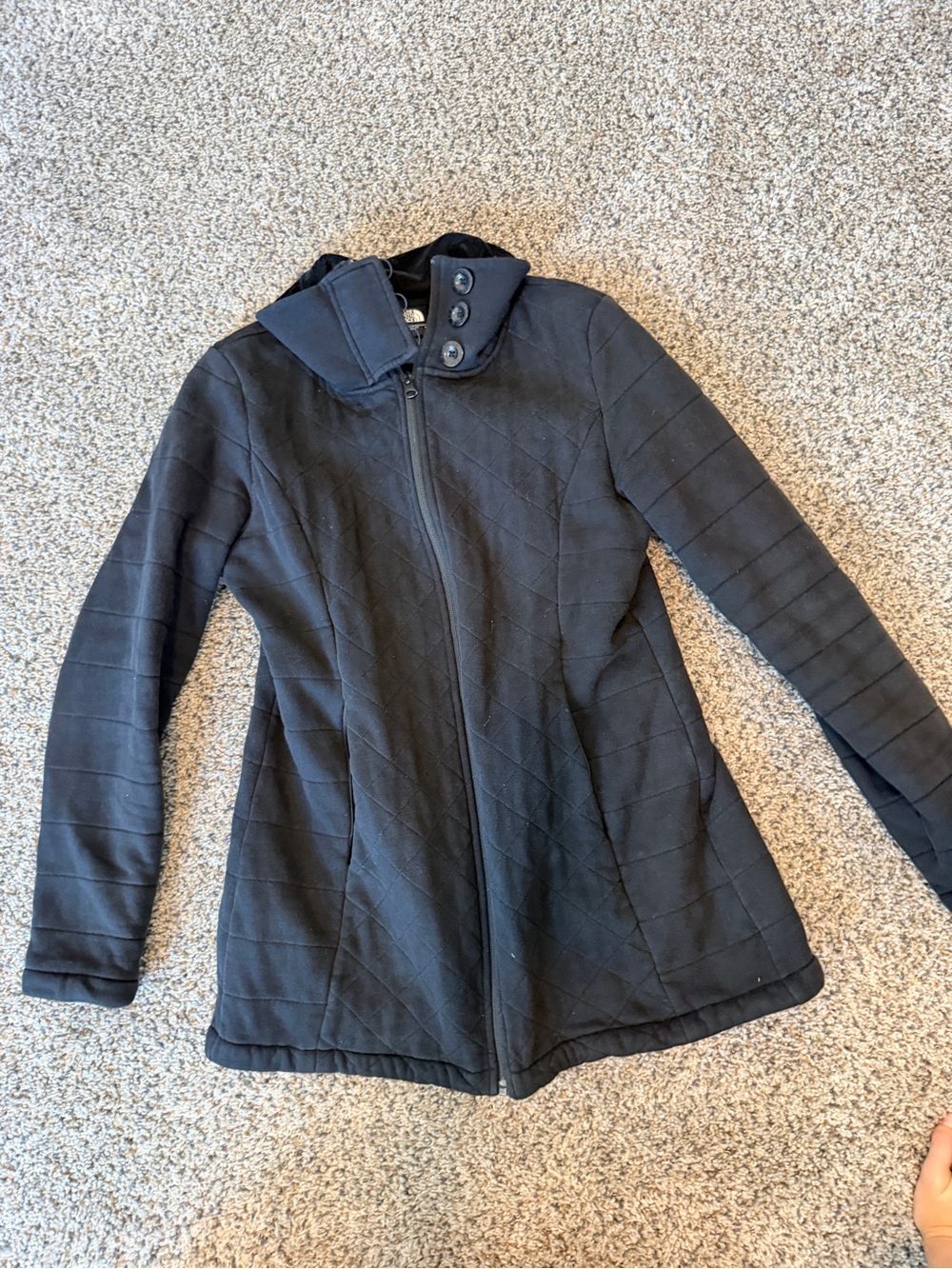 The North Face Black Quilted Zip Jacket with Button Collar